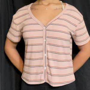 Women’s ribbed v neck causal button up shirt
